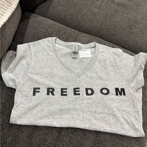 Charlie Kirk Gray V-Neck T-Shirt with FREEDOM Print